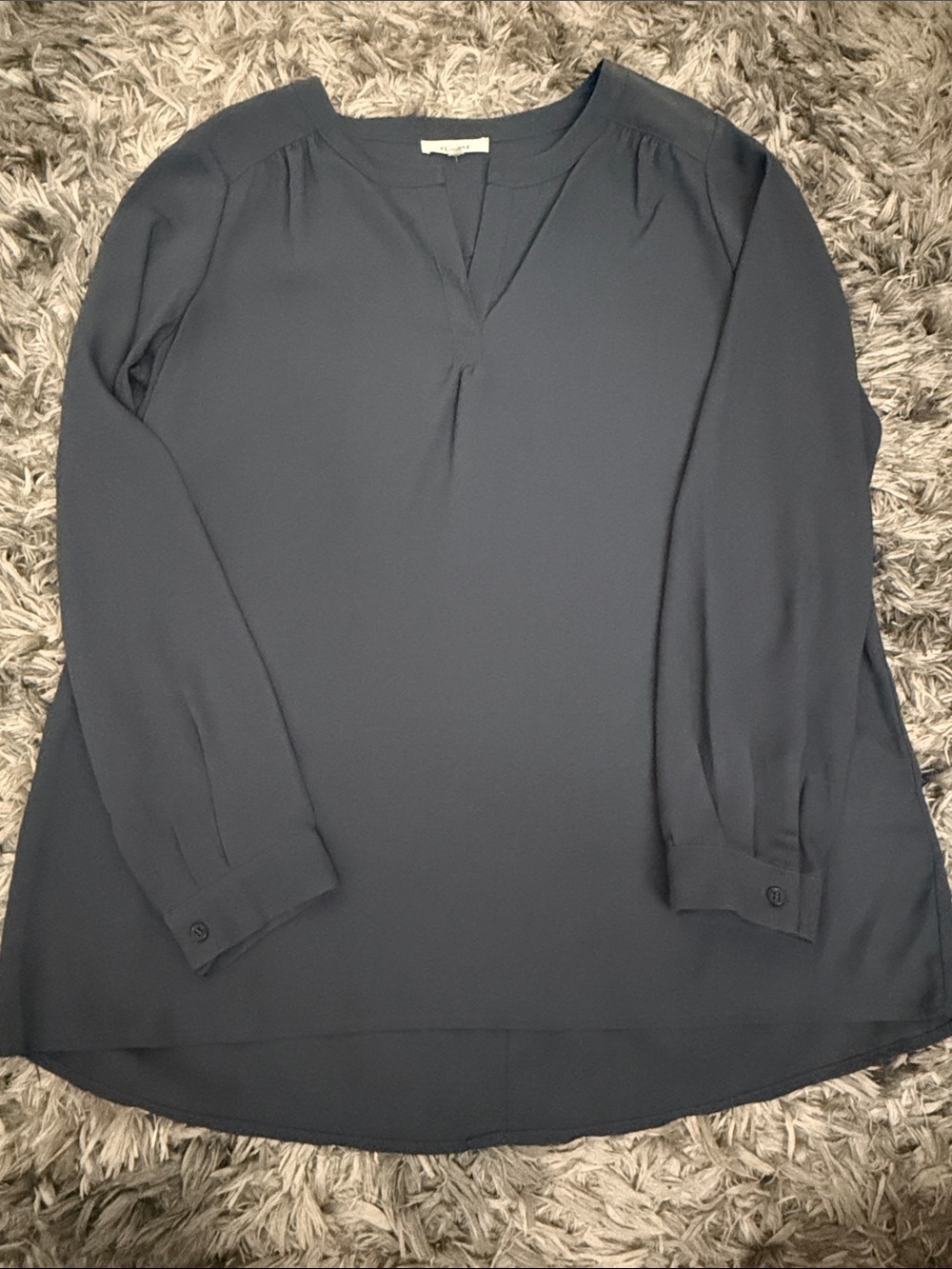 Pleione Slate Blue Long-Sleeve V-Notch Blouse